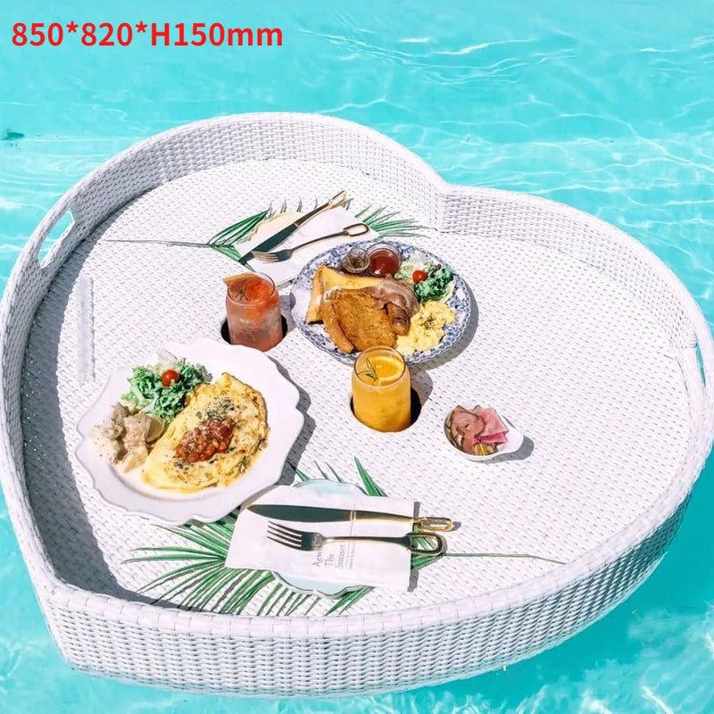 plateau en rotin nordique pour fruits et boissons de piscine