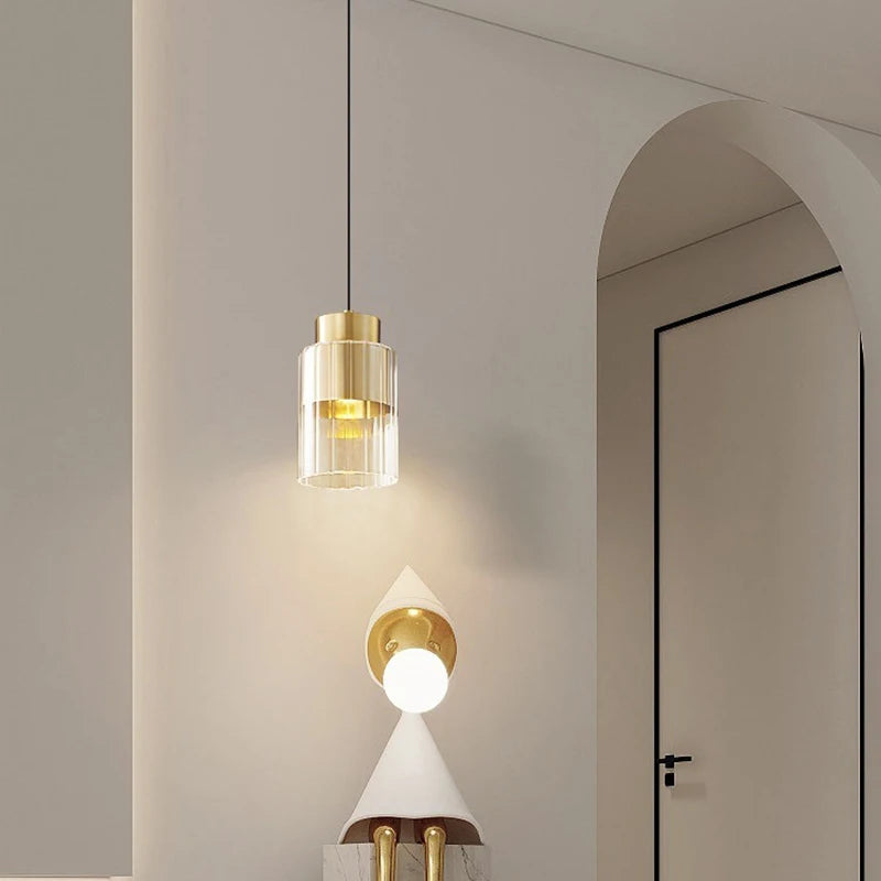 lustre moderne en verre et laiton avec fil réglable - vue 3 sur 8