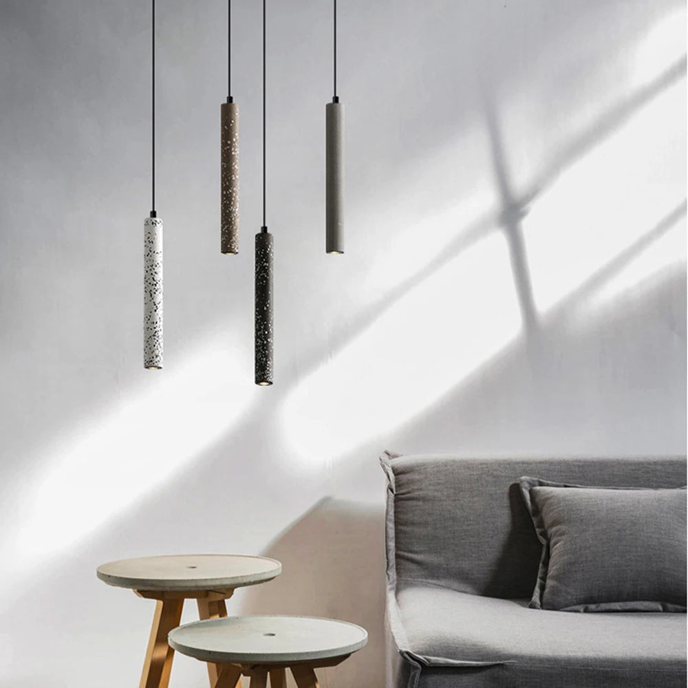 Suspension design nordique tube long en ciment décoratif moderne - vue 5 sur 14
