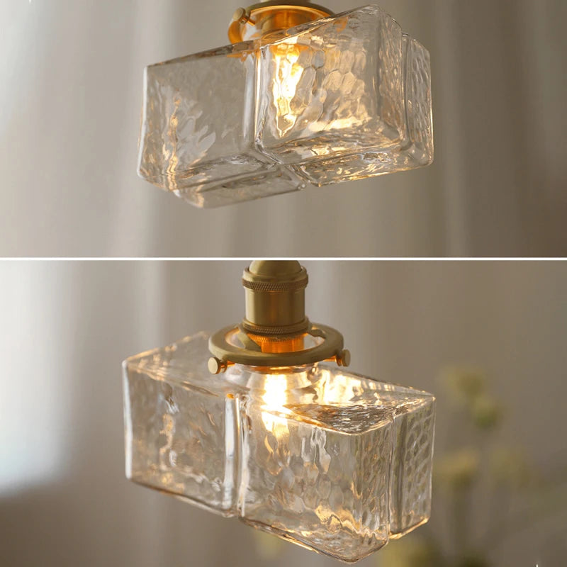Rétro carré en verre pot suspension Vintage lampe à LED abat-jour lustre pour salle à manger chambre Table de chevet éclairage créatif