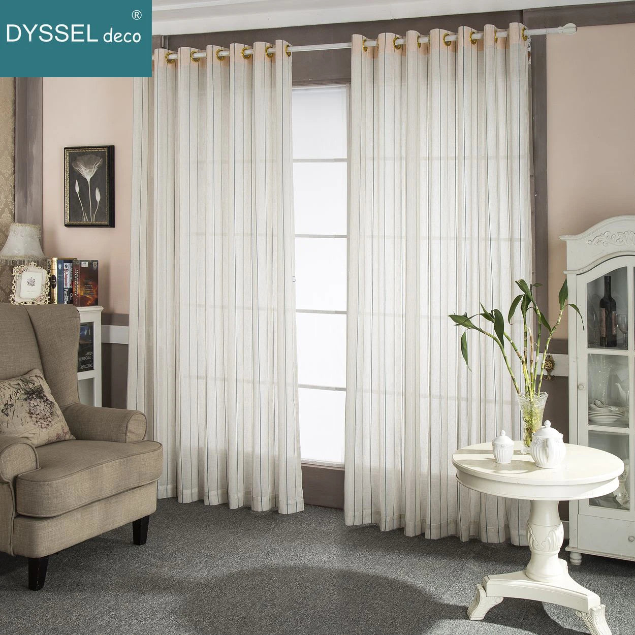 Rideau rayé style européen translucide pour salon chambre - vue 2 sur 9
