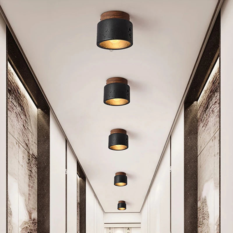 Nordique Wabi Sabi décoratif couloir balcon plafond marbre lumière japonaise salon chambre LED noir Applique plafonnier