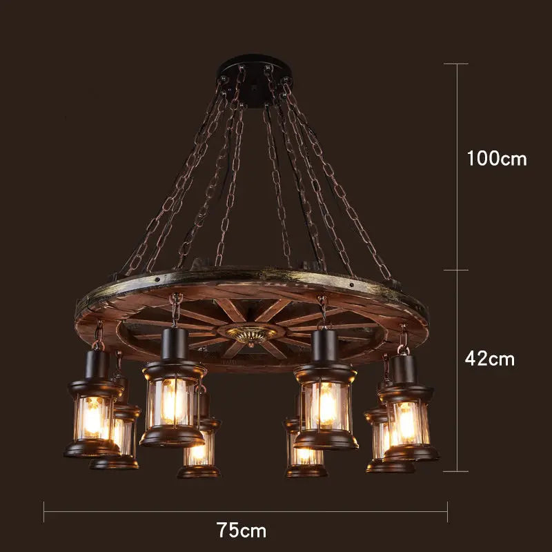 lustre rétro en bois style industriel pour café et restaurant - vue 13 sur 24