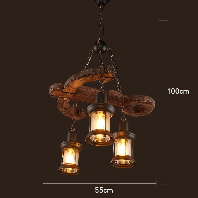 lustre rétro en bois style industriel pour café et restaurant - vue 17 sur 24