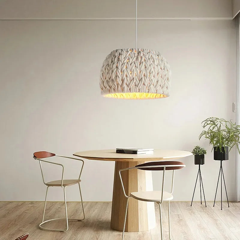 Nordic Hand-Woven Wabi Sabi Chandelier For Dining Room Study Loft LED Hanging Light Kitchen Island Cafe Bar Pendant Lamp Fixture