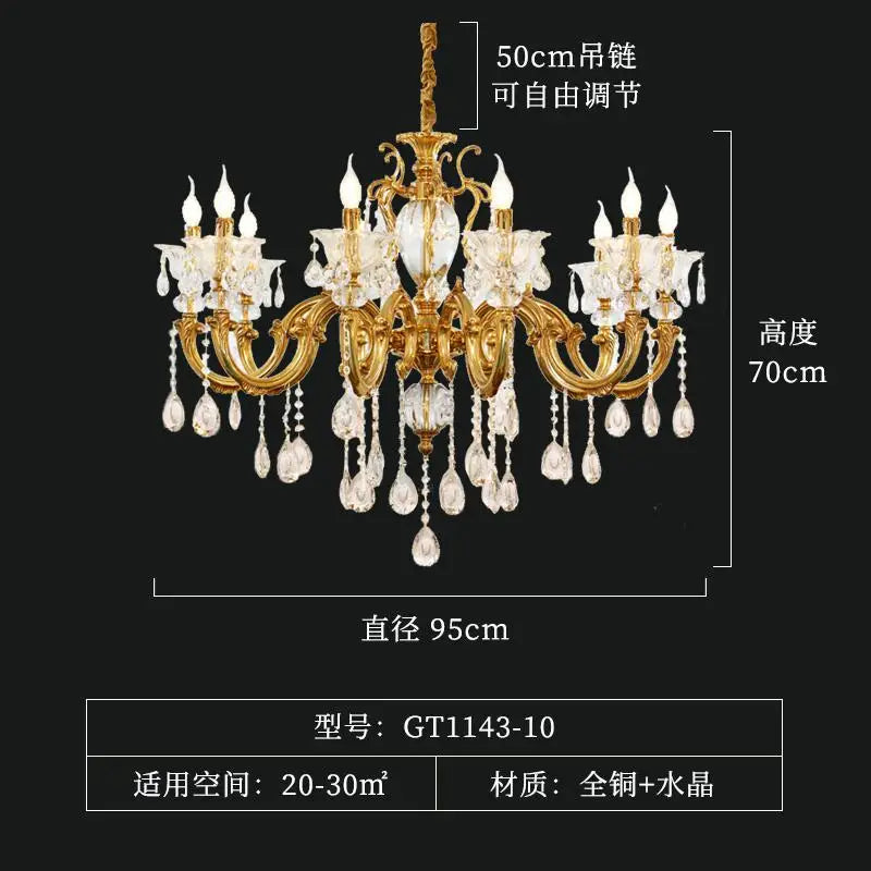 lustre moderne à led en cristal et cuivre - vue 8 sur 9