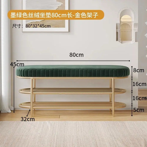tabouret à chaussures pouf ottoman souple en cuir flanelle et coussin - vue 12 sur 18