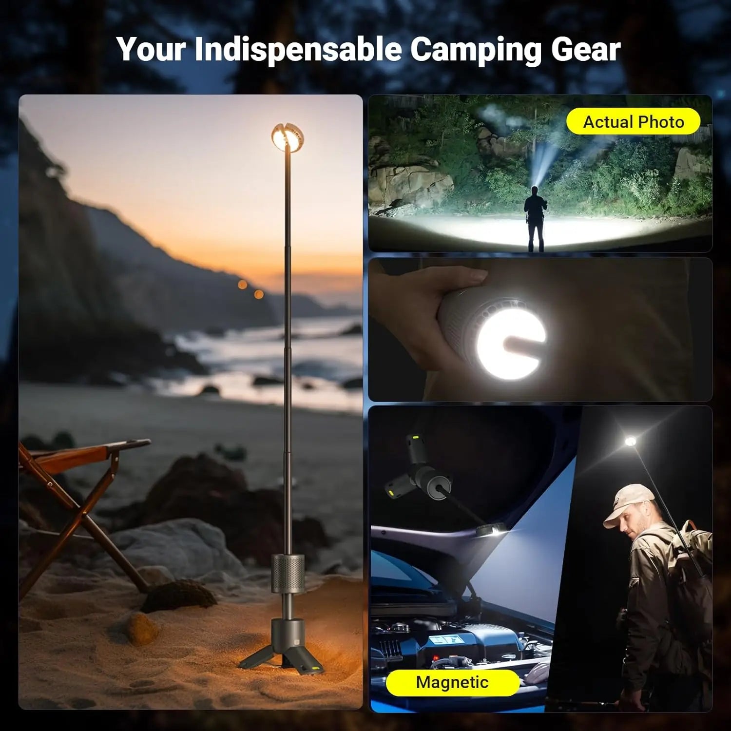 LED Outdoor Camping Lantern, UBS Rechargeable, Adjustable Color Temperature Outdoor Portable Lantern, IP65 Waterproof, Retractab - vue 6 sur 8