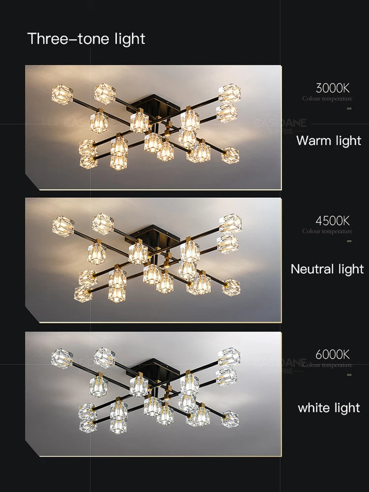 Plafonnier led en verre cristal luxe - vue 12 sur 12