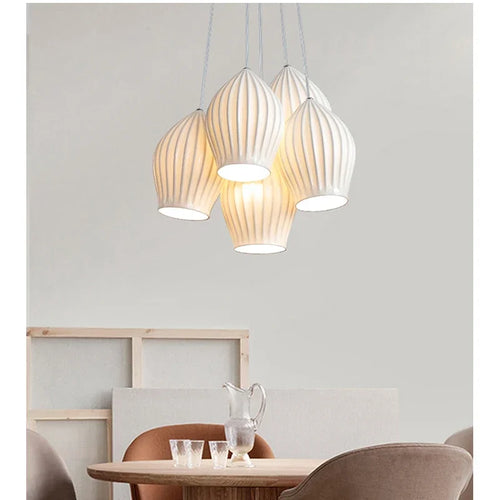 Lamp 3/5 Light Mid Century Pendant Lighting Kitchen Island White Ceramic Cluster Pendant Lights Small Milk Chandelier Vintage - vue 2 sur 10