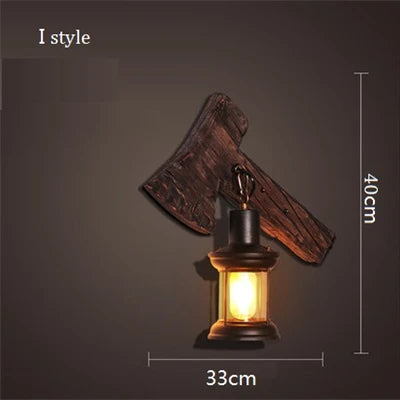 applique murale industrielle vintage en bois avec abat-jour en métal et verre - vue 9 sur 19