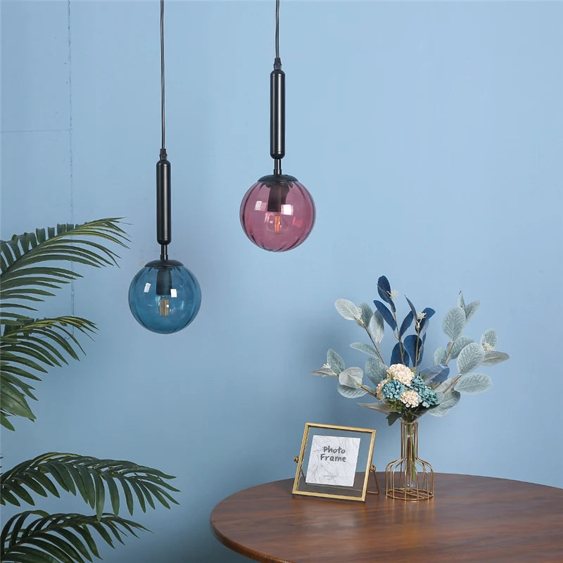 lustre led vintage en boule de verre pour décoration moderne