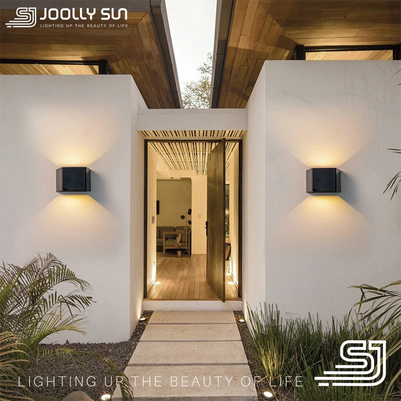 JoollySun Applique murale solaire sans fil lumière extérieure appliques murales LED pour Garage cour jardin haut et bas lampe alimentée par la lumière du soleil - vue 6 sur 7