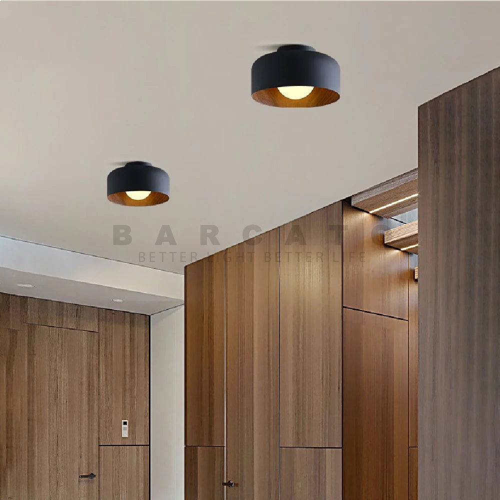 plafonnier Nordique moderne noyer bois Texture Led pour chambre salon cuisine étude allée balcon rond G9 lustre lumière - vue 4 sur 8