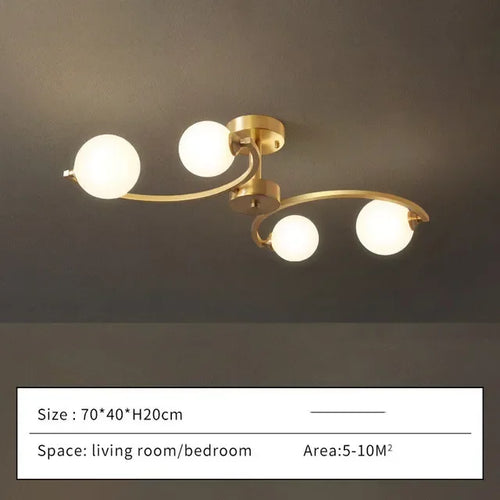 plafonnier moderne en cuivre doré avec boule de verre et led - vue 8 sur 10
