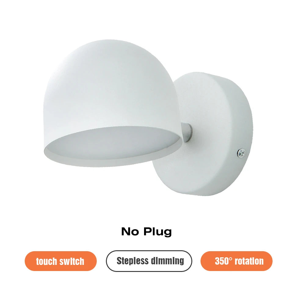 applique murale led avec variateur tactile rotatif 350° et prise de chevet