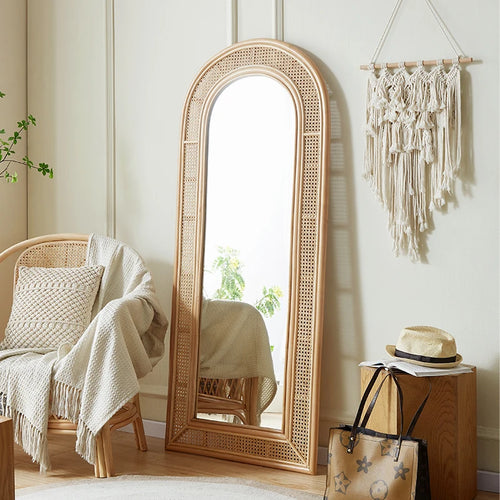 miroir vintage plein format en rotin pour chambre fille - vue 2 sur 5