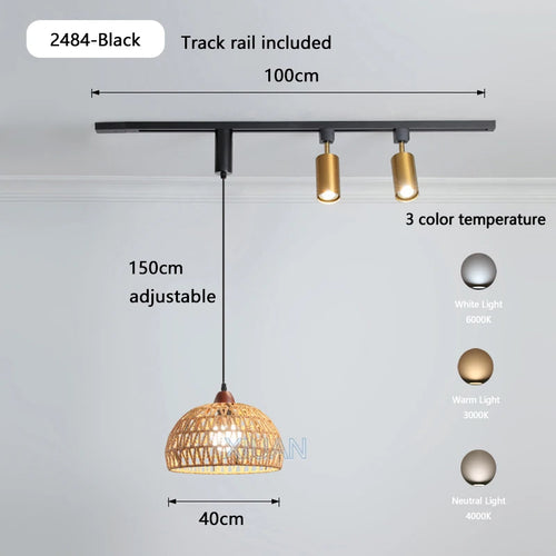 suspension wabi-sabi rétro en métal et bois pour boutique - vue 15 sur 17