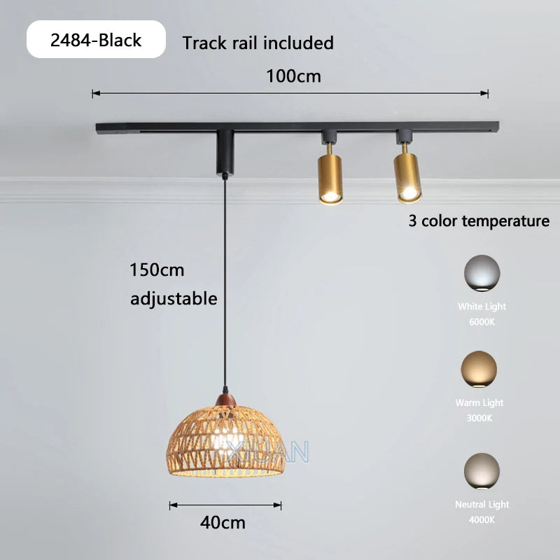 suspension wabi-sabi rétro en métal et bois pour boutique - vue 14 sur 17