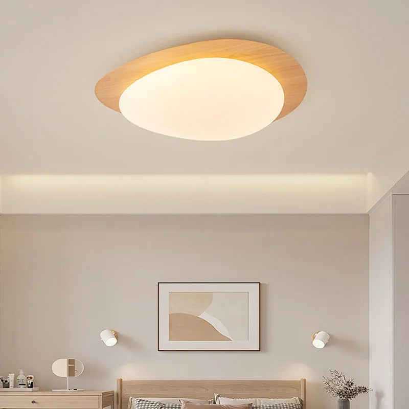Plafonnier LED Rond Encastré Style Nordique - En Bois (couleur Noyer) - Lumière Blanche, Neutre Ou Chaude - Pour Salon, Chambre