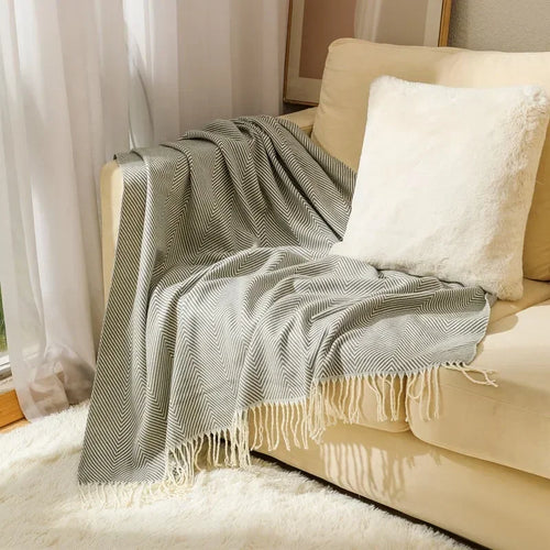 plaid tricoté nordique rayures pour canapé et lit