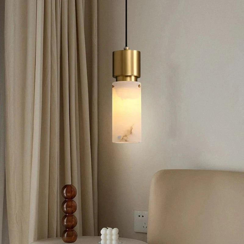 lustre en marbre naturel avec cordon réglable en laiton - vue 5 sur 7
