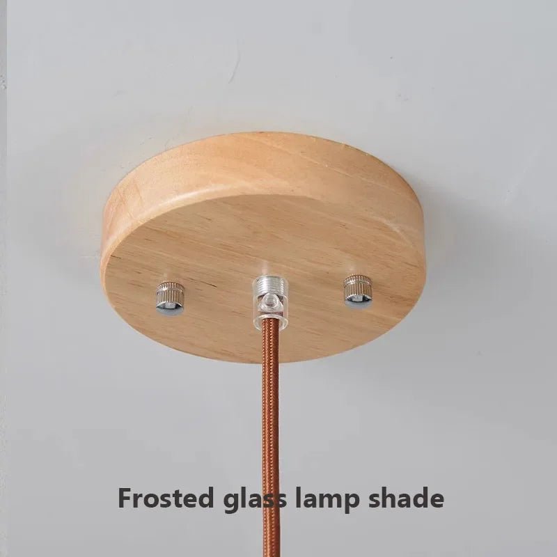 Suspension à rayures en verre blanc nordique lustre de Restaurant en bois Simple pour salle à manger cuisine chevet lampe suspendue au plafond