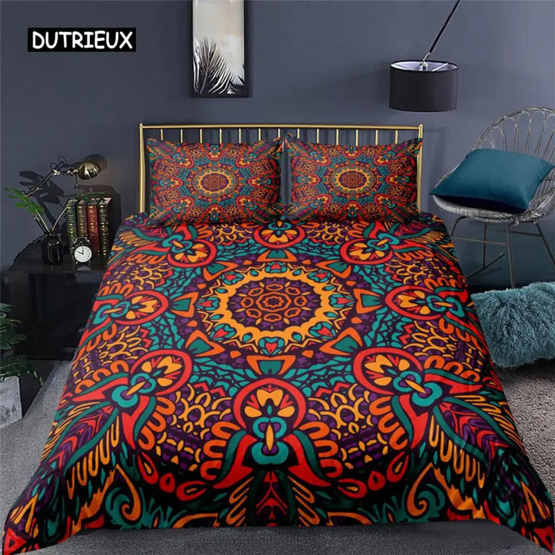 housse de couette mandala bohème style vintage pour lit king queen