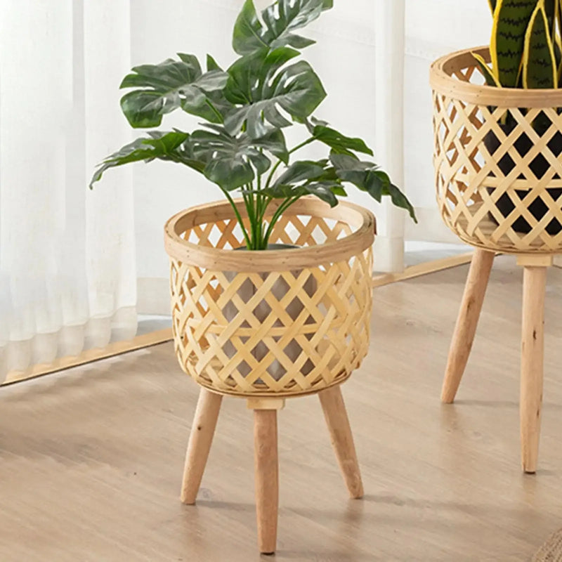 support de fleurs en rotin tressé pour décoration intérieure