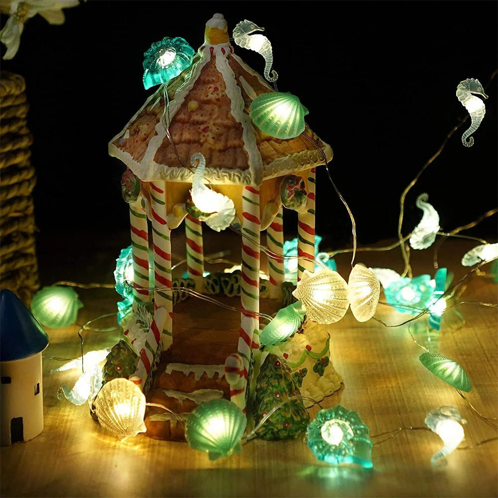 guirlande lumineuse coquillages et étoiles de mer décorative - vue 6 sur 8