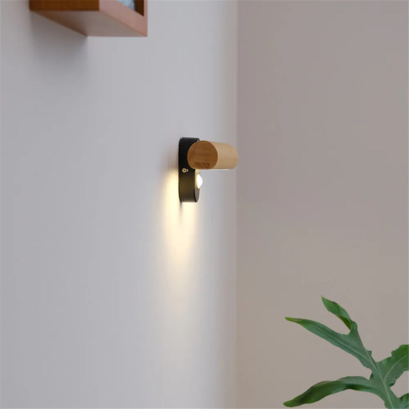 applique murale rotative minimaliste nordique en bois avec interrupteur led