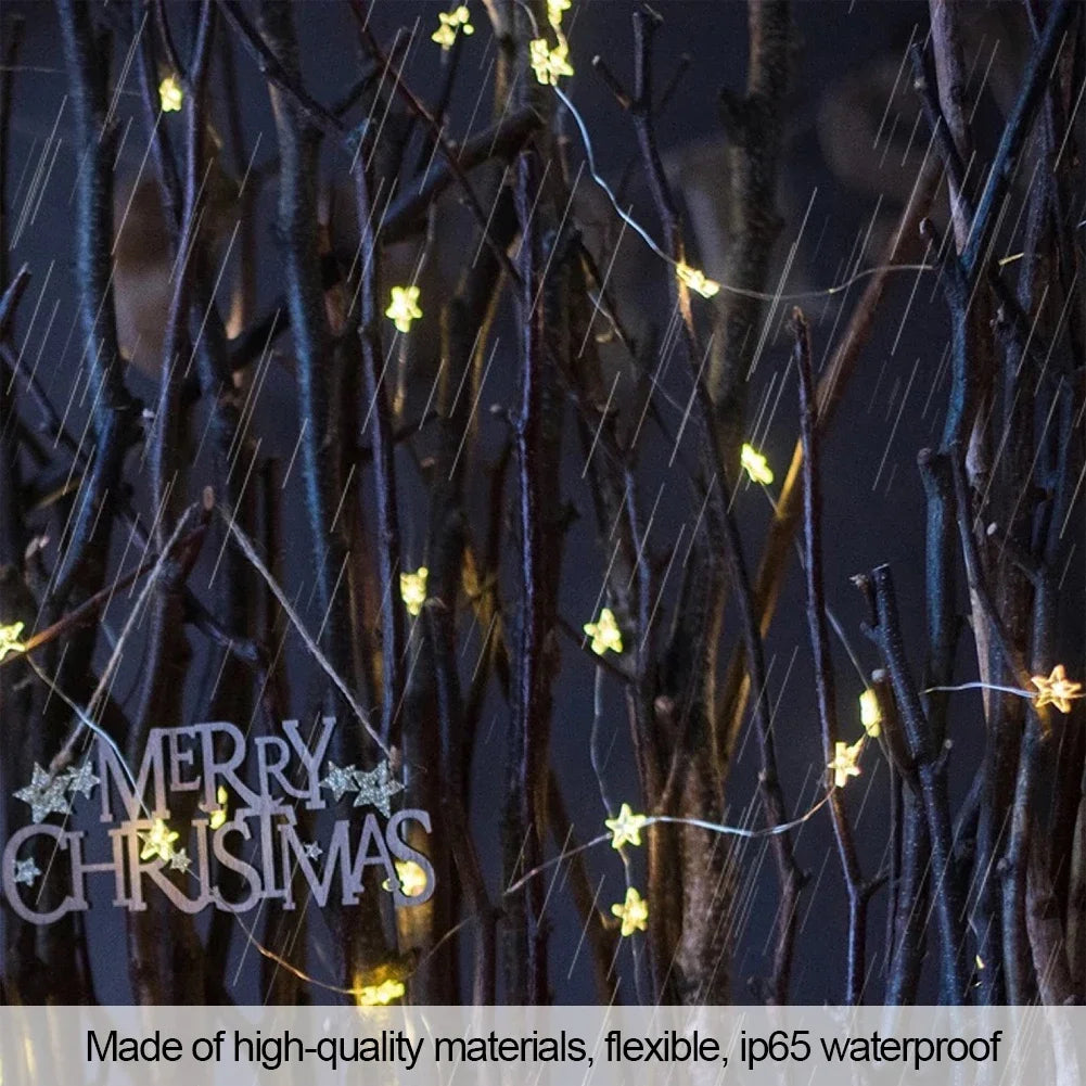 guirlande lumineuse en cuivre avec étoiles décoratives à piles - vue 5 sur 8