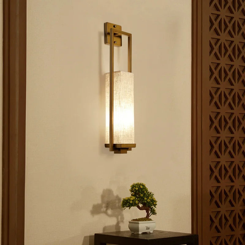 applique murale style chinois de chevet salon chambre couloir hôtel mur escalier lampe e27 tissu