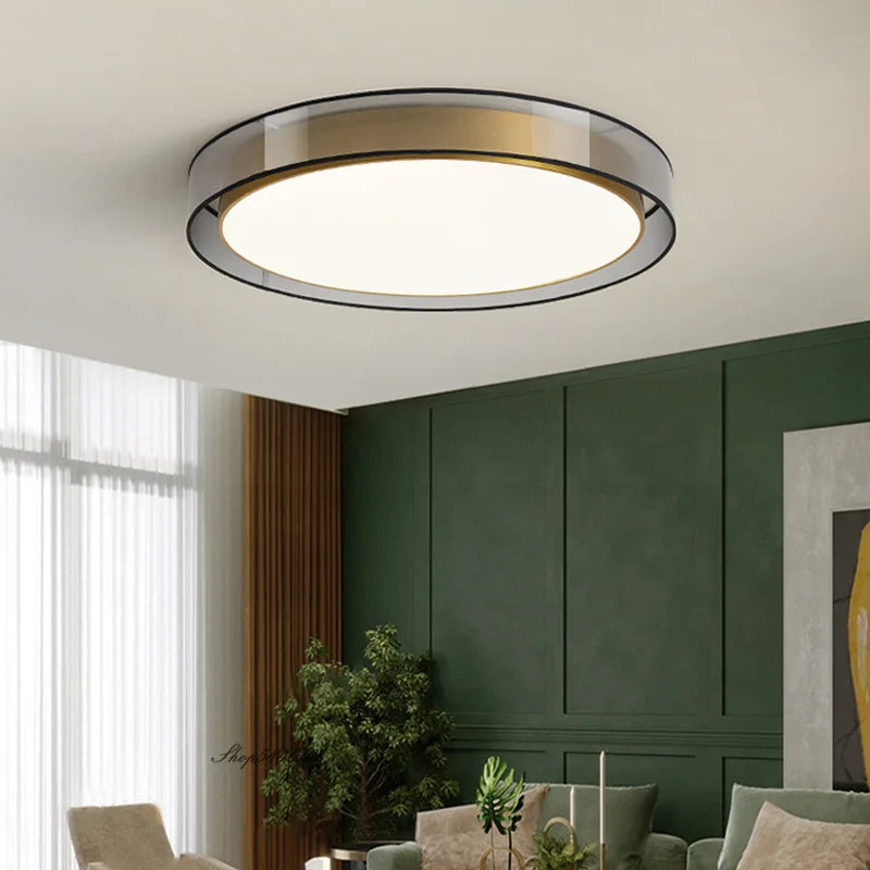 plafonnier en cuivre modernes abat-jour en maille Double abat-jour salon Led éclairage de plafond Loft chambre lumières créatives