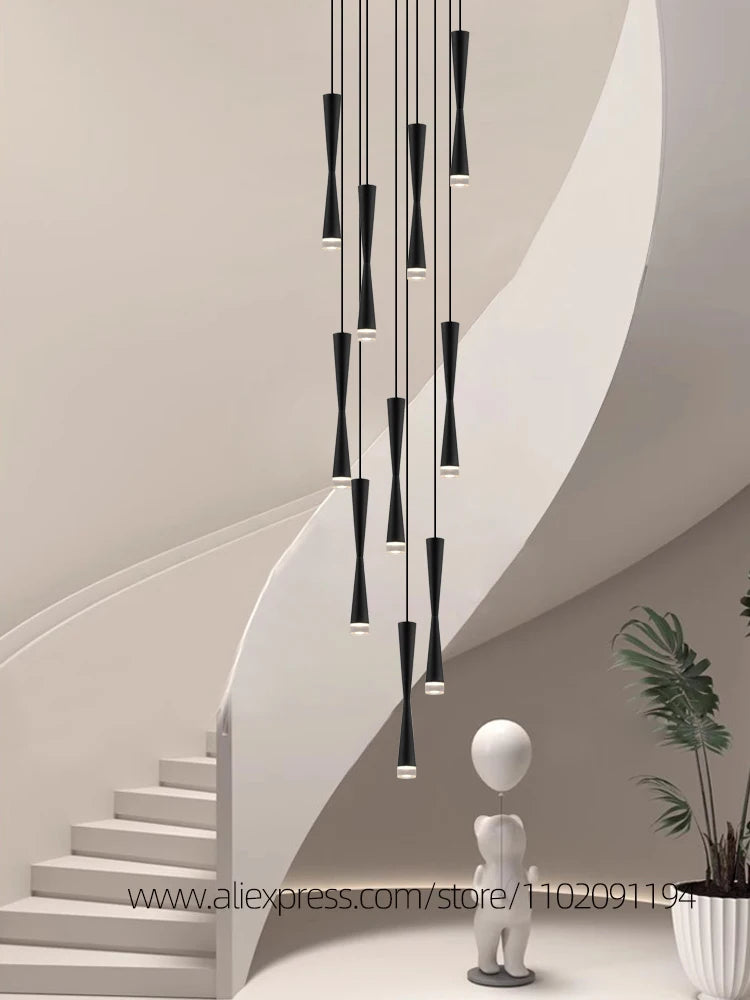 suspension led duplex luxe escalier lustre moderne hôtel éclairage