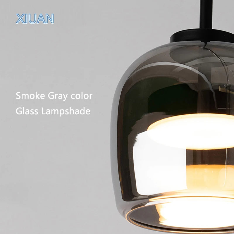 XIUAN Suspension en verre simple pour luminaires de chevet de chambre à coucher Éclairage de lustre en verre gris fumé dans le salon salle à manger