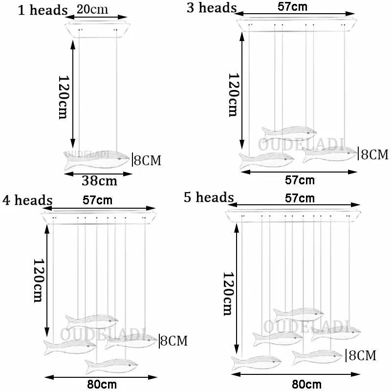 lustre led acrylique suspendu forme de poisson moderne