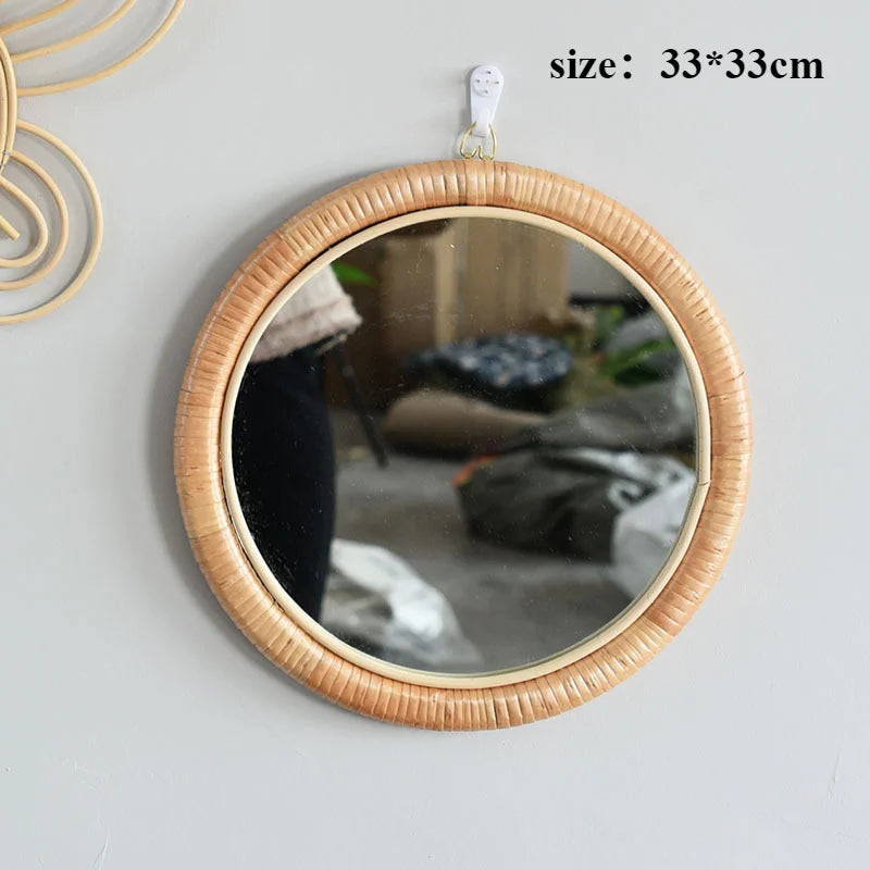 miroir décoratif rétro en rotin fait main pour décoration murale - vue 4 sur 6