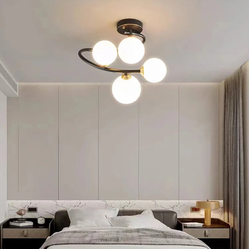 lustre moderne en verre et cuivre noir pour intérieur - vue 4 sur 9