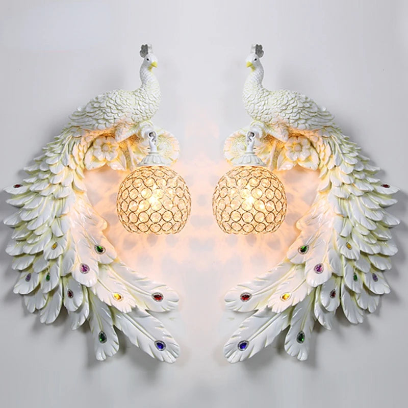 applique murale moderne en résine de paon vintage dorée - vue 4 sur 23