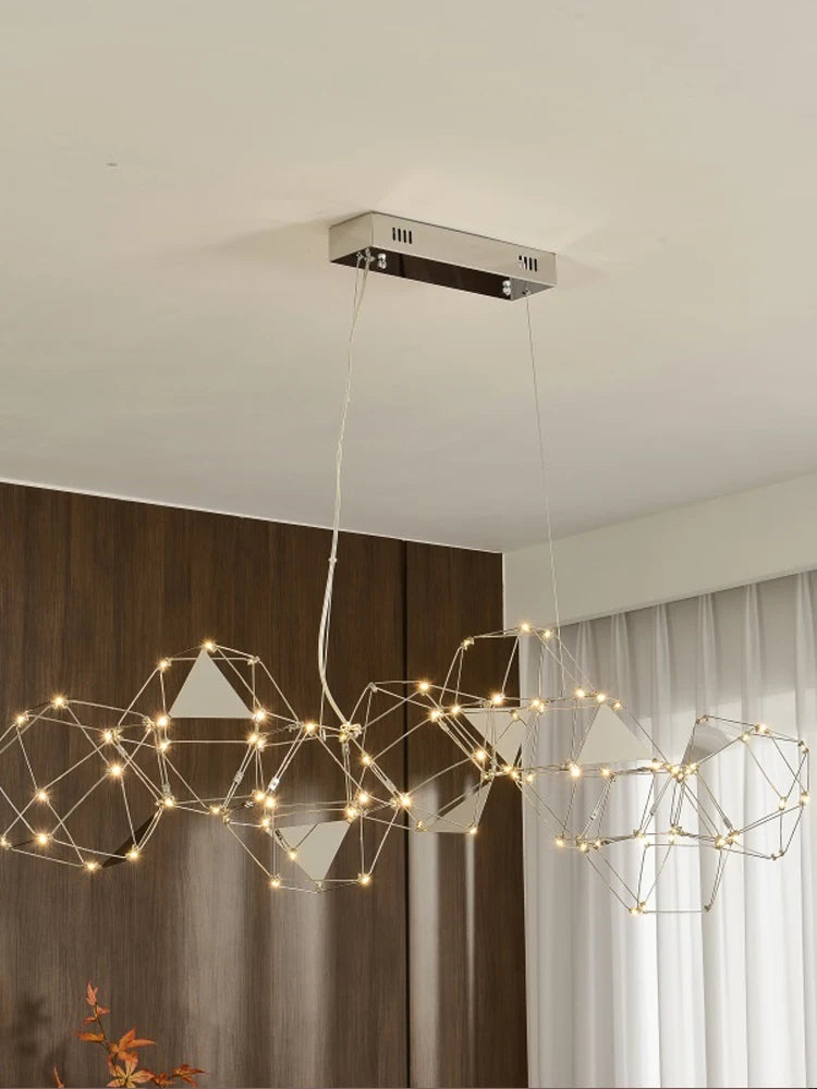 lustre luciole polygonal design nordique en acier inoxydable - vue 5 sur 22