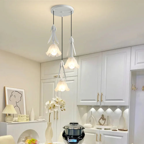 lustre suspendu à led en verre blanc laiteux à 3 têtes - vue 5 sur 12