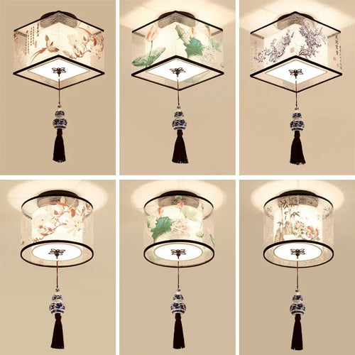 lustre chinois créatif lotus éclairage suspendu peinture décorative - vue 3 sur 27