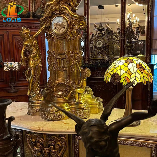 lampe à poser en verre style tiffany avec feuilles décoratives antique - vue 3 sur 6