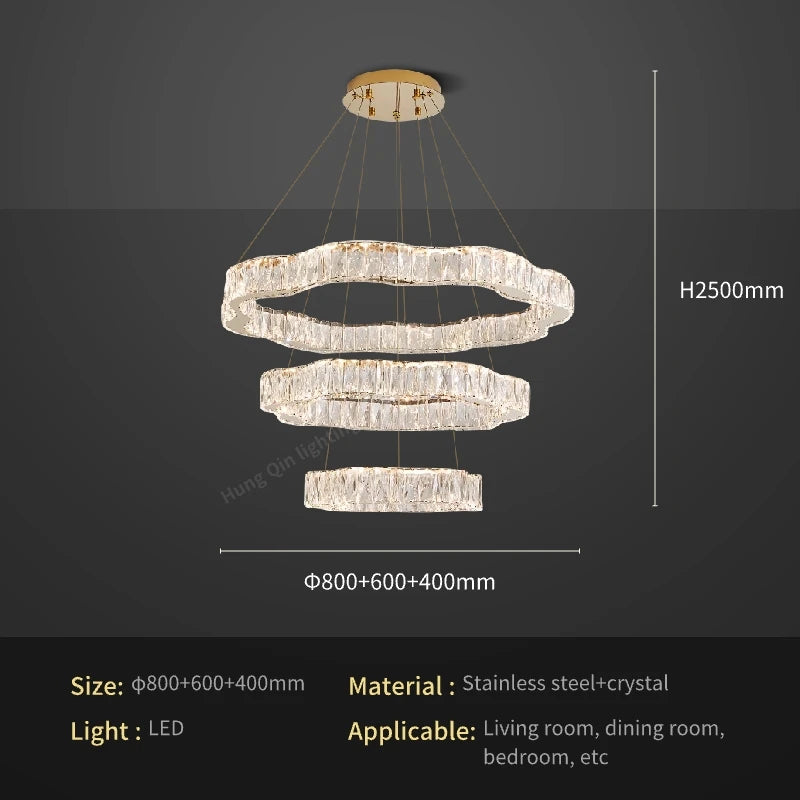 lustre moderne en cristal avec éclairage led design élégant