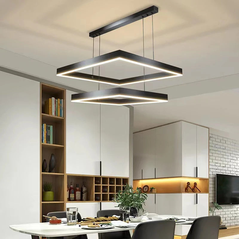 Lustre Led carré moderne pour salon salle à manger chambre cuisine noir Rectangle Led plafonnier suspension lampe