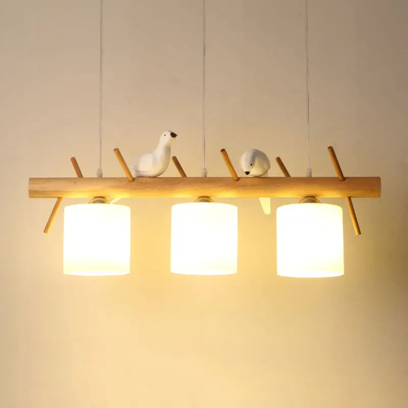 Suspension nordique en bois pour Table à manger îlot de cuisine créatif oiseau Led lustre moderne Bar café arbres éclairage suspendu