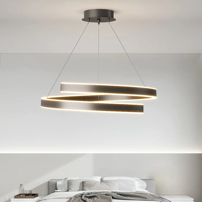 Suspension LED moderne lumières éclairage à la maison anneaux brossés plafond monté lustre éclairage lampe suspendue pour salle à manger chambre - vue 4 sur 12