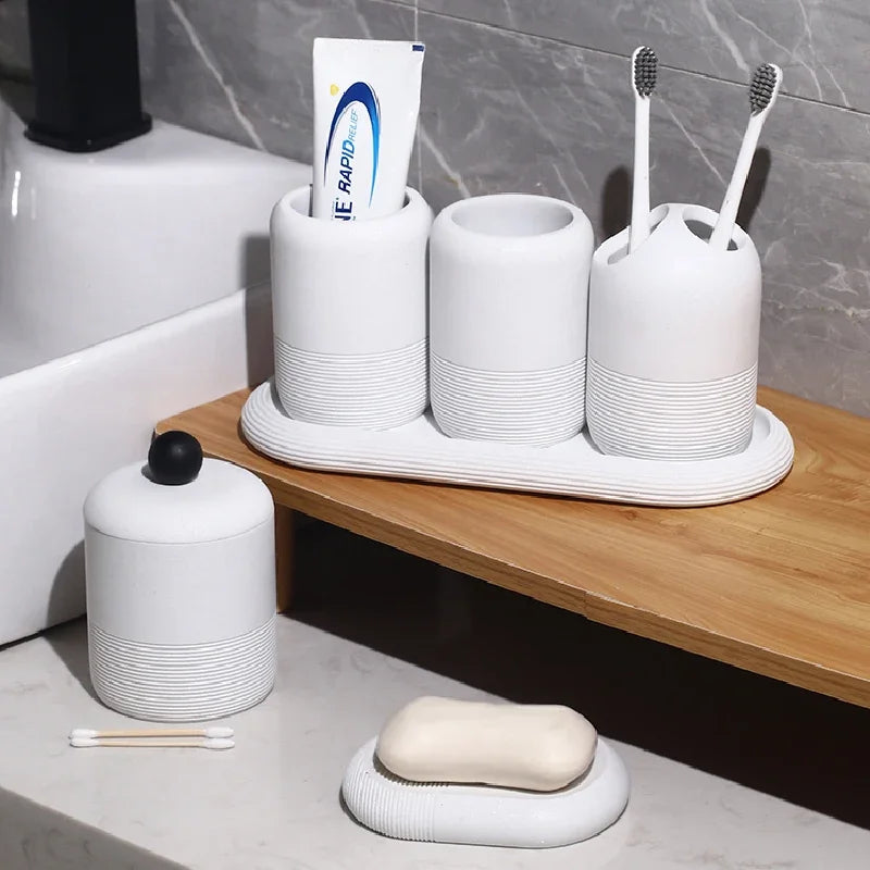kit moderne d'accessoires de salle de bain en sable et gravier - vue 3 sur 18