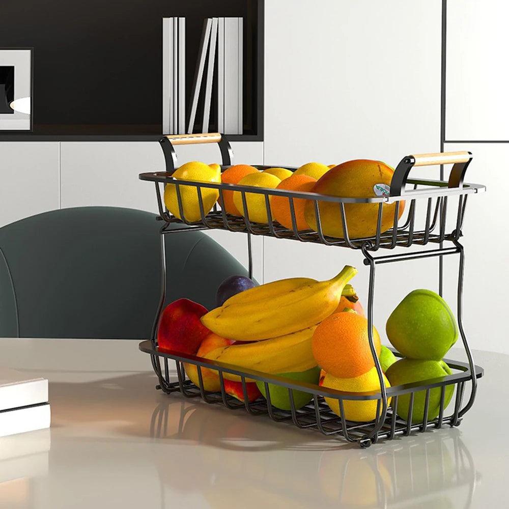 panier de rangement rectangulaire à deux niveaux pour fruits et légumes